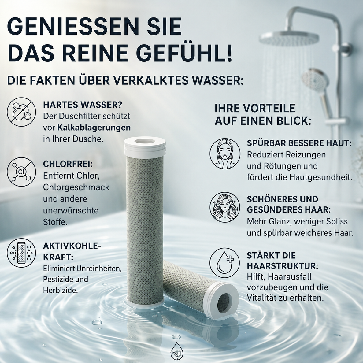 VantisPure Aktivkohlefilter Duschkopf - Die Revolution für Ihre Haut & Haare – Reiner als jemals zuvor.